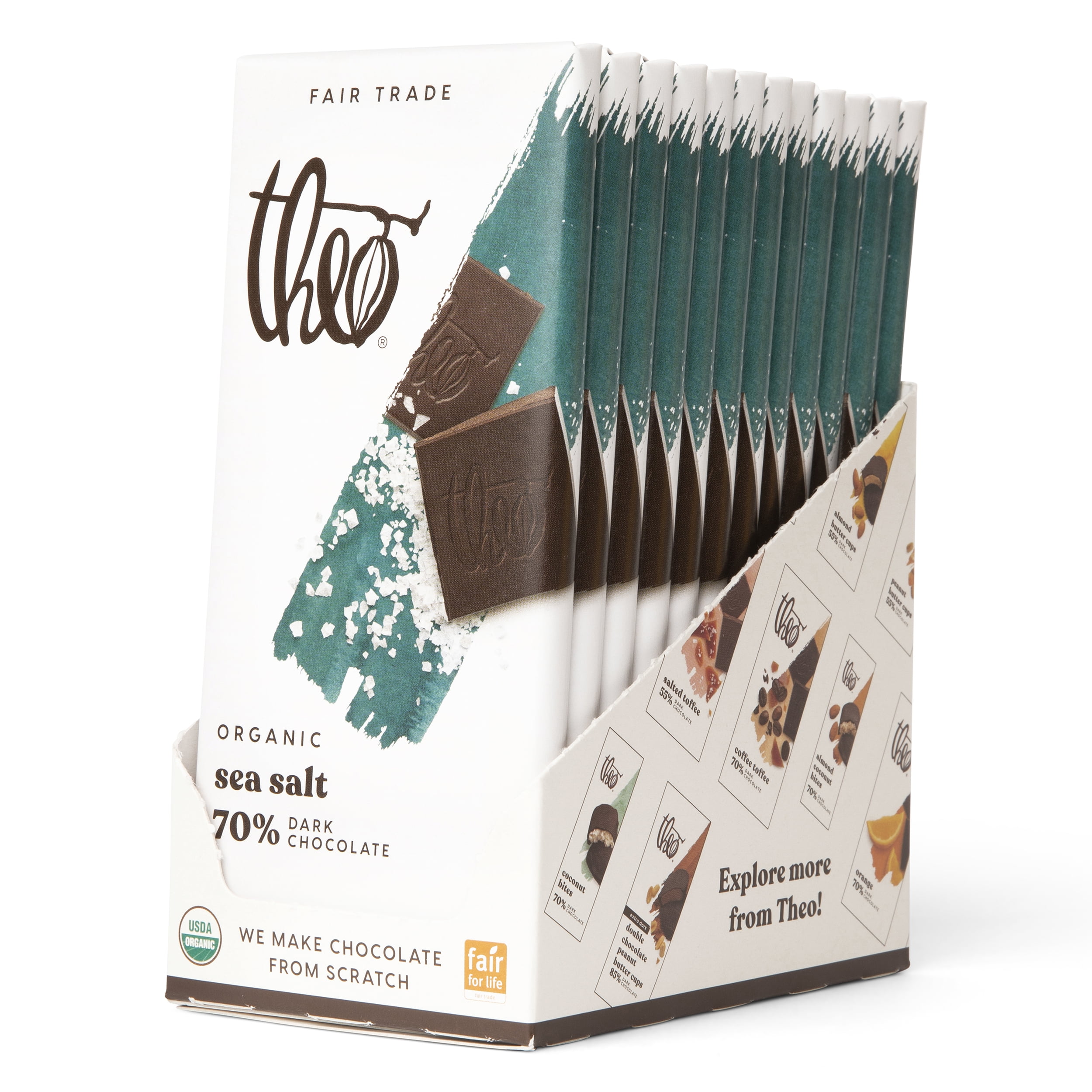 Theo Chocolate Sea Salt 70% Dark Chocolate Bar | Pack of 12 | Organic & Fair Trade