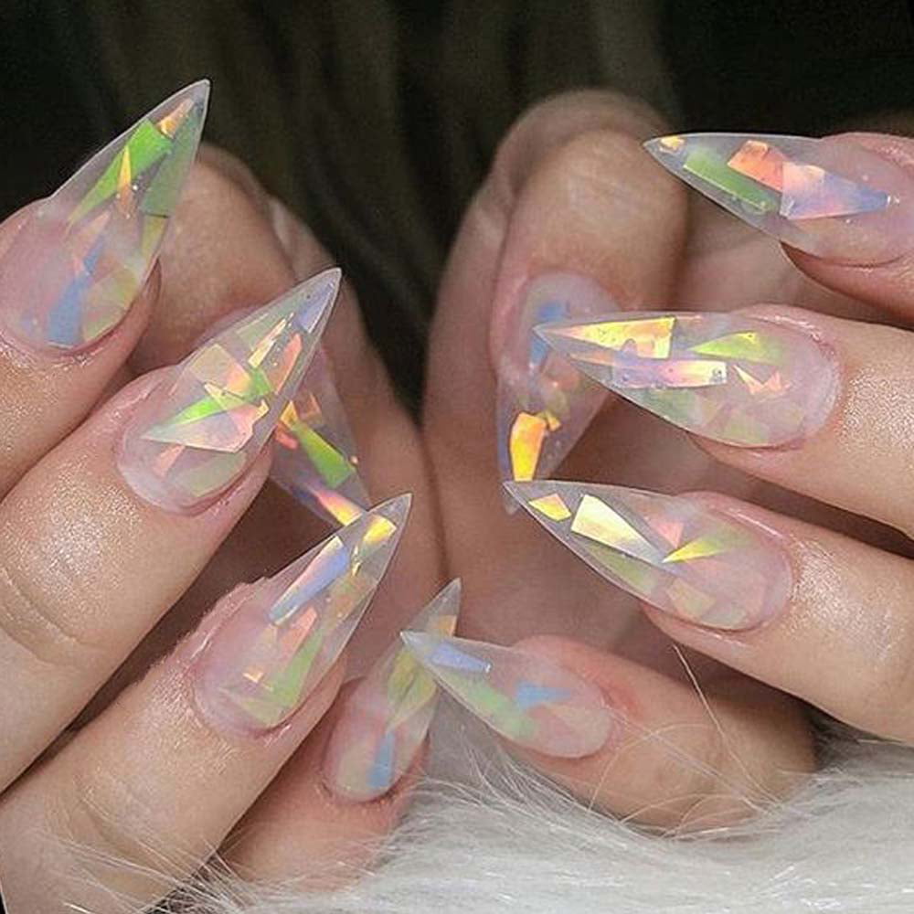 Pixie Pink Shattered Glass Nails | Full set Acrylic Nails with Tips |  LongHairPrettyNails - YouTube
