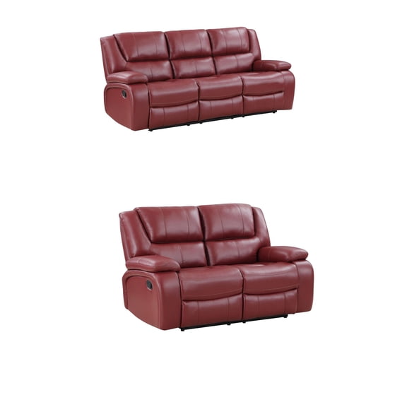 Mila 2pc Manual Recliner Sofa and Loveseat Set- Red Faux Leather- Wood