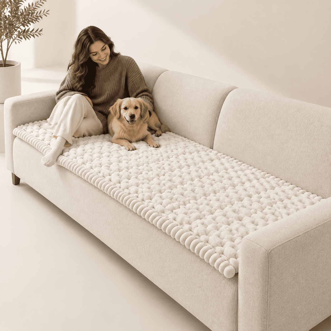 Beige 27.6 X 82.7 Pet Sofa & Chair Protector Washable Non Slip Soft Cozy Cover