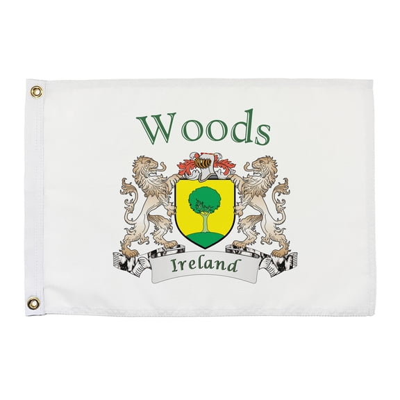 Woods Irish Coat of Arms Small White Flag - 16"x10.5" inches