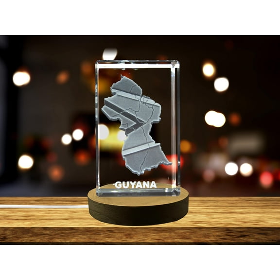 Guyana 3D Engraved Crystal 3D Engraved Crystal Keepsake/Gift/Decor/Collectible/Souvenir