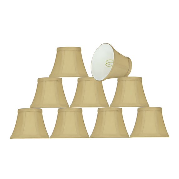 Aspen Creative 30274-9 Small Bell Shape Chandelier Clip-On Lamp Shade Set (9 Pack), Transitional Design in Beige, 5" bottom width (3" x 5" x 4" )