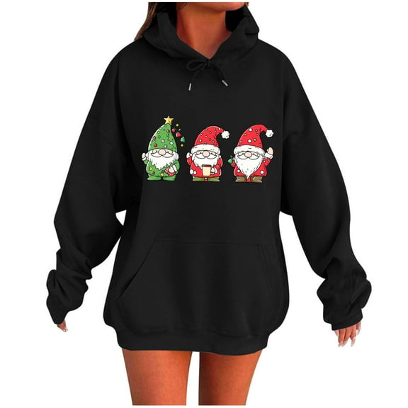 Enjoytime Womens Sweatshirt Cute Printed Pullover Long Sleeve Tops Xmas Holiday Funny Casual Hoodie Fashion Fall Winter Clothing Black XXL