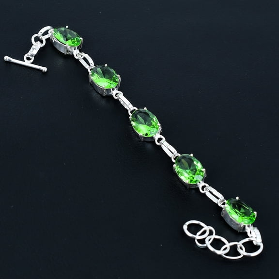 Tsavorite Oval 925 Sterling Silver Gemstone Solitaire Jewelry Bracelet 7" VJ 305
