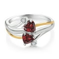 thumbnail image 2 of Gem Stone King 1.22 Ct Red Garnet 925 Silver and 10K Yellow Gold 2 Heart Promise Couple Engagement Mother Lab Grown Diamond Ring (Size 5), 2 of 3