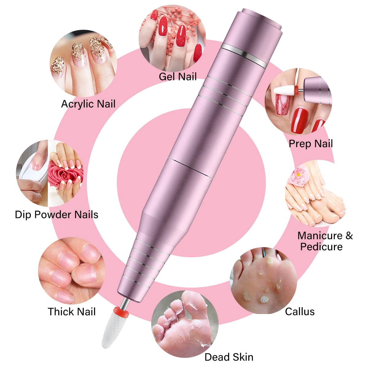AsterOutdoor 30,000RPM USB Nail Drill Machine Acrylic Gel Polish, Electric Manicure Machine, Pink