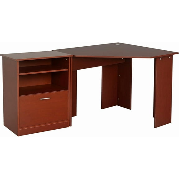 ZALIX  Computer Desk with Printer Cabinet, L-Shaped Corner Desk with Storage, Study Workstation for Home Office, Cherry