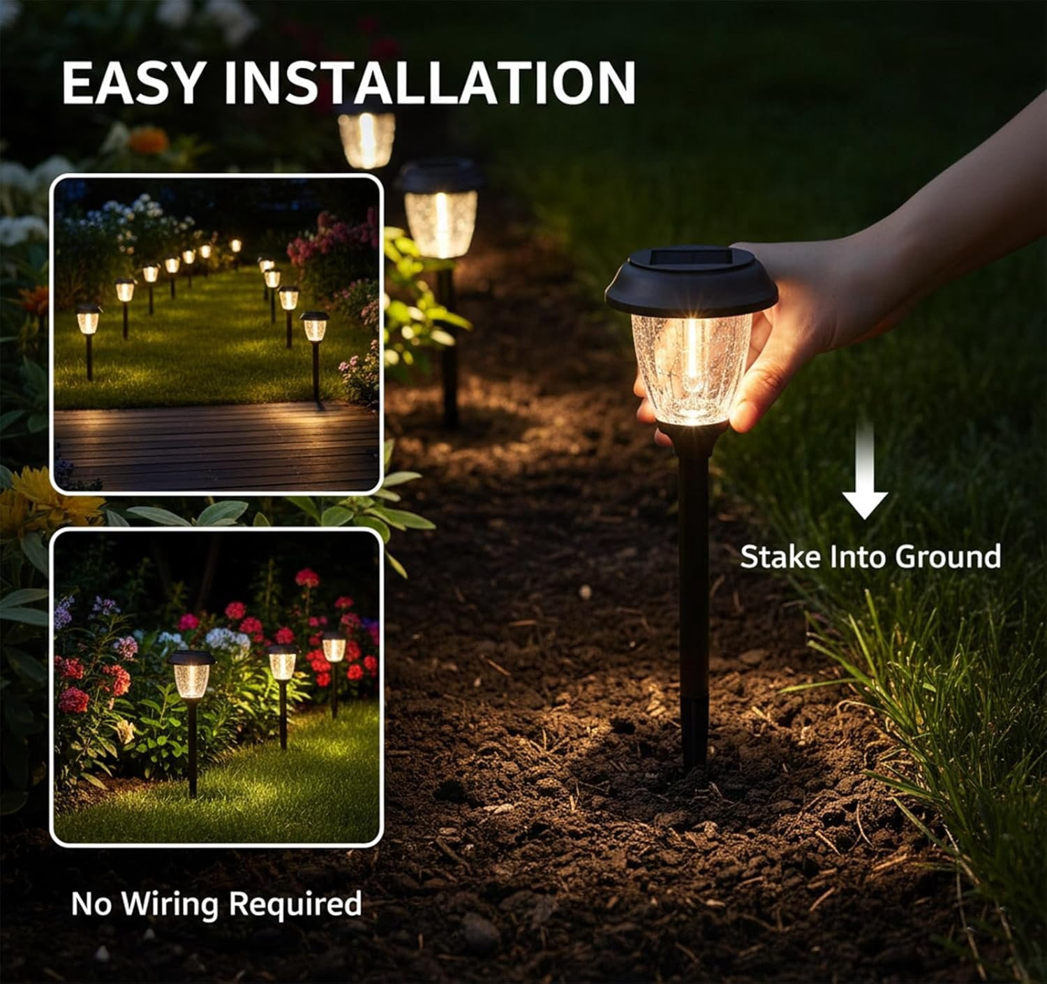Solar Lights Outdoor 10/25 LM LED with 2 Lighting Modes, Solar Garden Lights Glass and Metal, IP65  Solar  for Yard Pathway Walkway Driveway Patio (6 Pack, Warm White)