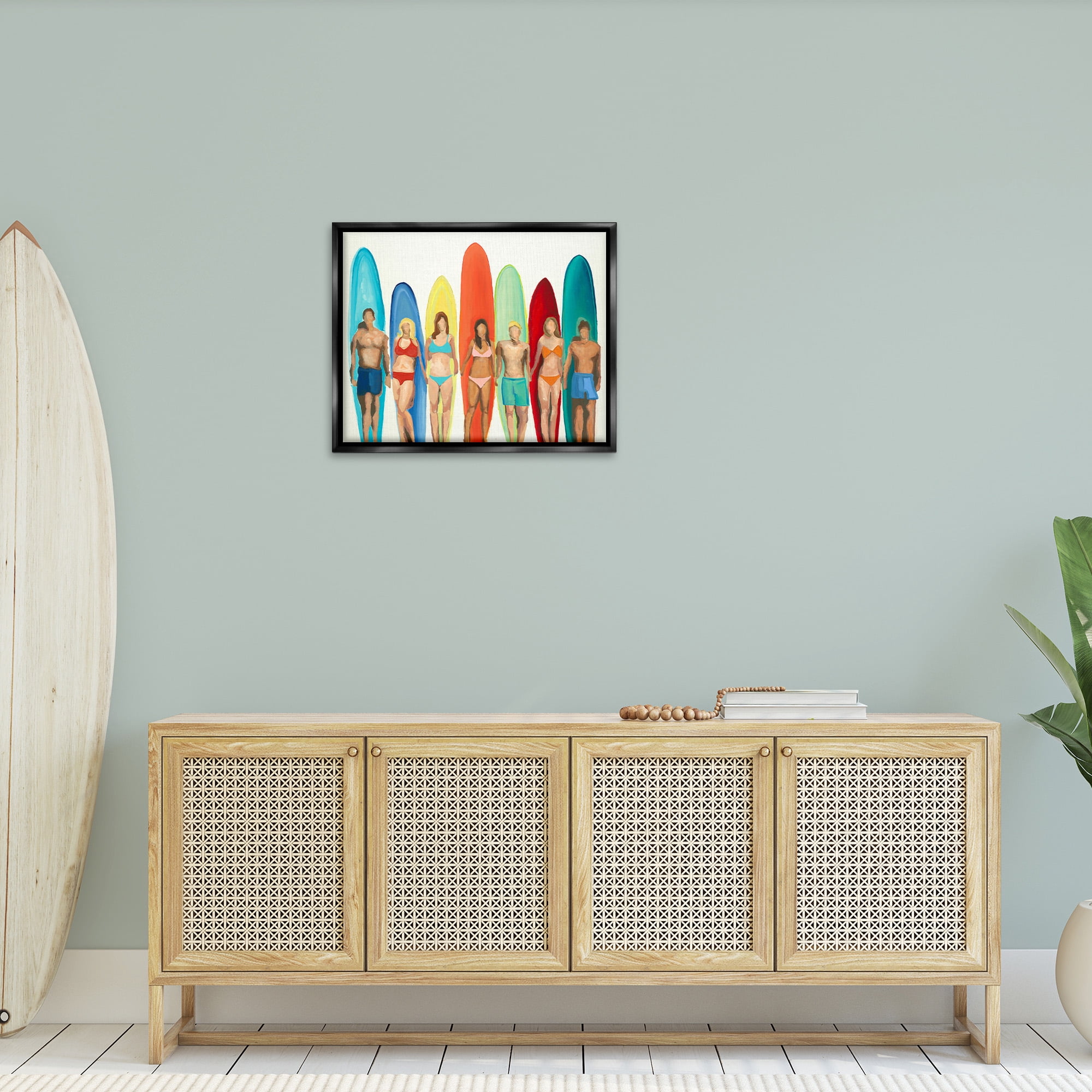 Stupell Industries Abstract Surfer Friends Sports Painting Black Floater Framed Canvas Art Print Wall Art, 31 x 25
