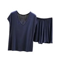 thumbnail image 4 of Bixock Pajamas for Women Solid Color V Neck Sleeveless Top Short Pants Summer Lightweight 2 Piece Loungewear Set Sleepwear, 4 of 6