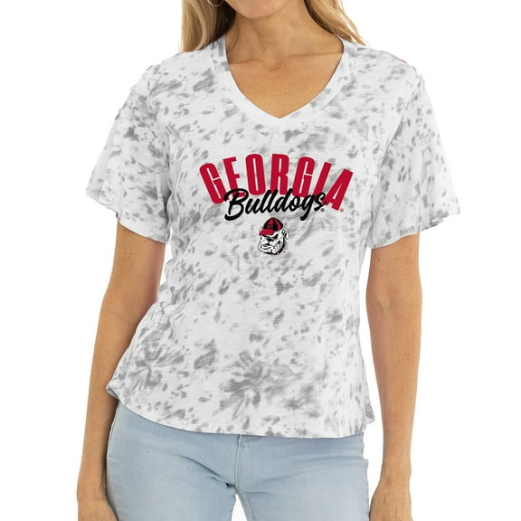 Women's White/Gray Georgia Bulldogs Faye Tie-Dye V-Neck T-Shirt