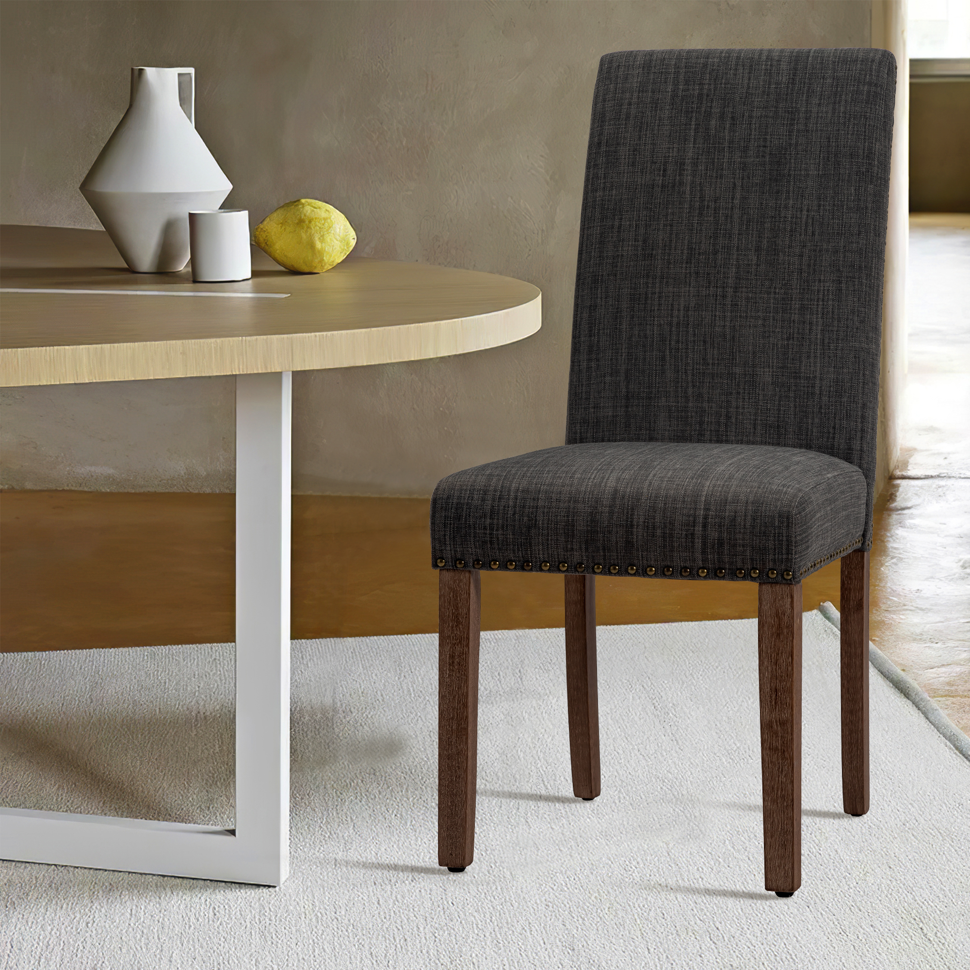 Dining Chairs Modern Upholstered Set of 2 Fabric Dining Chairs with Wood Legs Gray