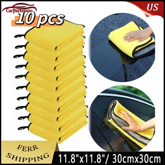 10X 12X12'' Yellow Car Wash Microfiber Towel Cleaning Drying Car Care Soft Cloth