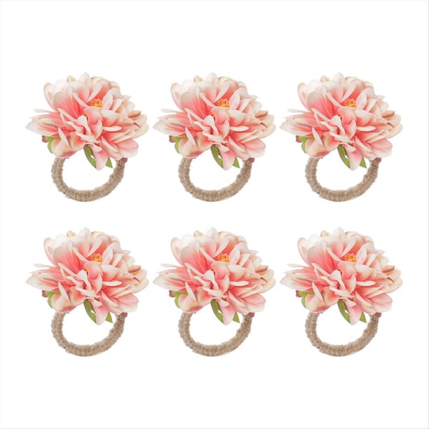 Anillos para Servilletas de Perlas, Servilleteros de Rosas Rústicas, Servilletero de Flores para Decoración de Mesa, Color Rosa