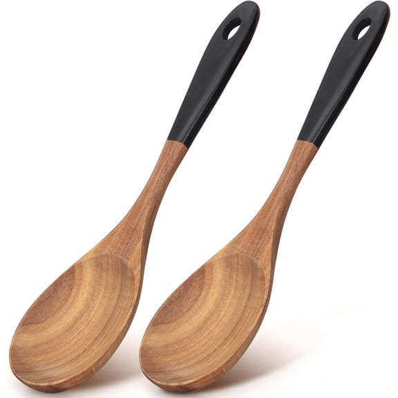 2 Pcs Large Wooden Spoons for Cooking Serving Spoon 12" Big Mixing Spoons for Baking Cooking Spoon Set Unique Acacia Wood Utensils Teak Long Stirring Spoons Kitchen Tools Spatula