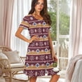 thumbnail image 2 of Yuyamidu Women's Nightgown Short Sleeve Sleepwear Comfy Sleepshirts Button Down Knee-Length House Coat Ethnic Aztec Tribal Style, 2 of 7