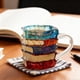 thumbnail image 5 of Taza de libro pintada a mano, diseño de vidrio 3D, novedosa taza de café con libros apilados, regalo literario para profesores y amantes de los libros., 5 of 6