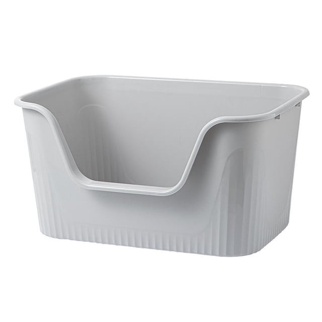 Caja de arena para mascotas con parte superior abierta para gatos pequeños y grandes, cajas de arena para gatos de lados altos, fácil acceso, fácil li Gris M