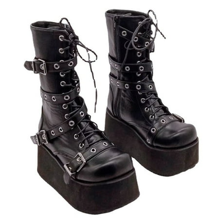 

Goth Women Buckle Decor Lace-up Front Side Zip Wedge Boots Punk Outdoor Fashion Boots Goth Women Buckle Decor Lace-up Front Side Zip Wedge Boots Punk Outdoor Fashion Boots