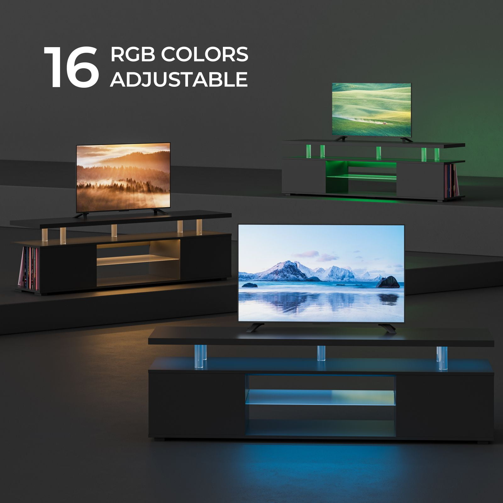Cubehom LED TV Stand Entertainment Center with Storage Wood Gaming TV for 70 inch TV for Adults Living Room Black