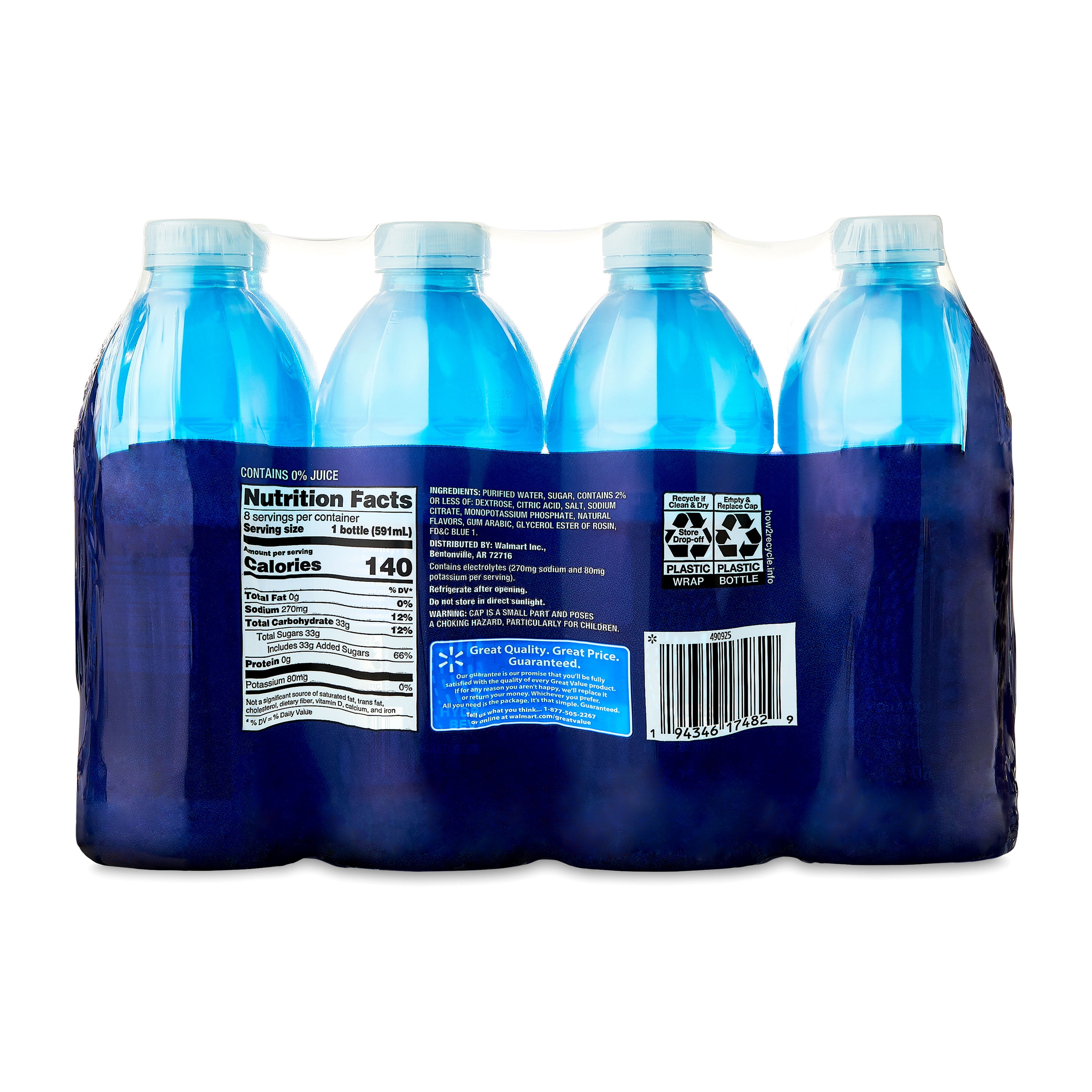 Great Value Sports Hydration Drink, Mixed Berry, 20 fl oz, 8 Bottles