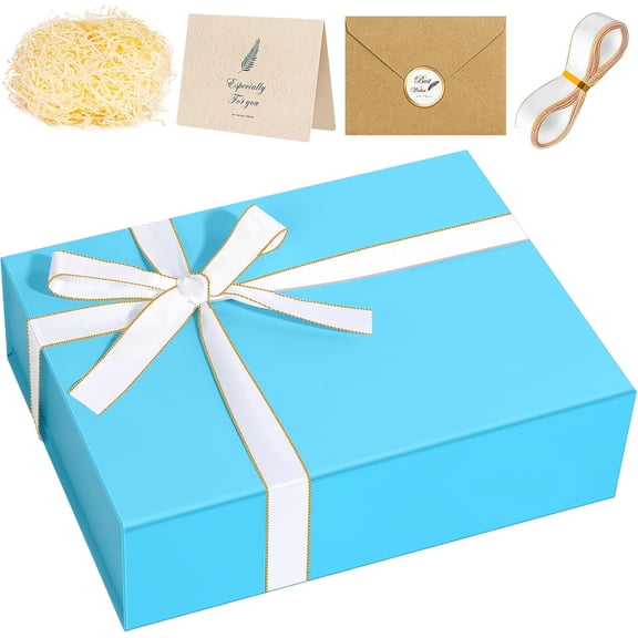 chalian Gift Box, 13 x 10 x 4 inch Large Blue Gift Box with Magnetic Lids for Birthday Gifts Contains Card, Ribbon, Shredded Paper Filler, Luxury Gifts Boxes for Groomsman Proposal Gifts