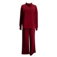 thumbnail image 4 of ibuvkizy Two Piece Sets for Women Clearance!Ladies' Fashionable Casual Long Sleeved Drawstring Solid Color Commuting Pants Set Wine,M, 4 of 7