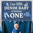 thumbnail image 2 of 7x5FT Denim 1st Birthday Backdrop Our Little Denim Baby is Turning One Photography Background Blue Jean One Year Old Birthday Baby Shower Party Decorations Banner Supplies Photo Booth Props, 2 of 5