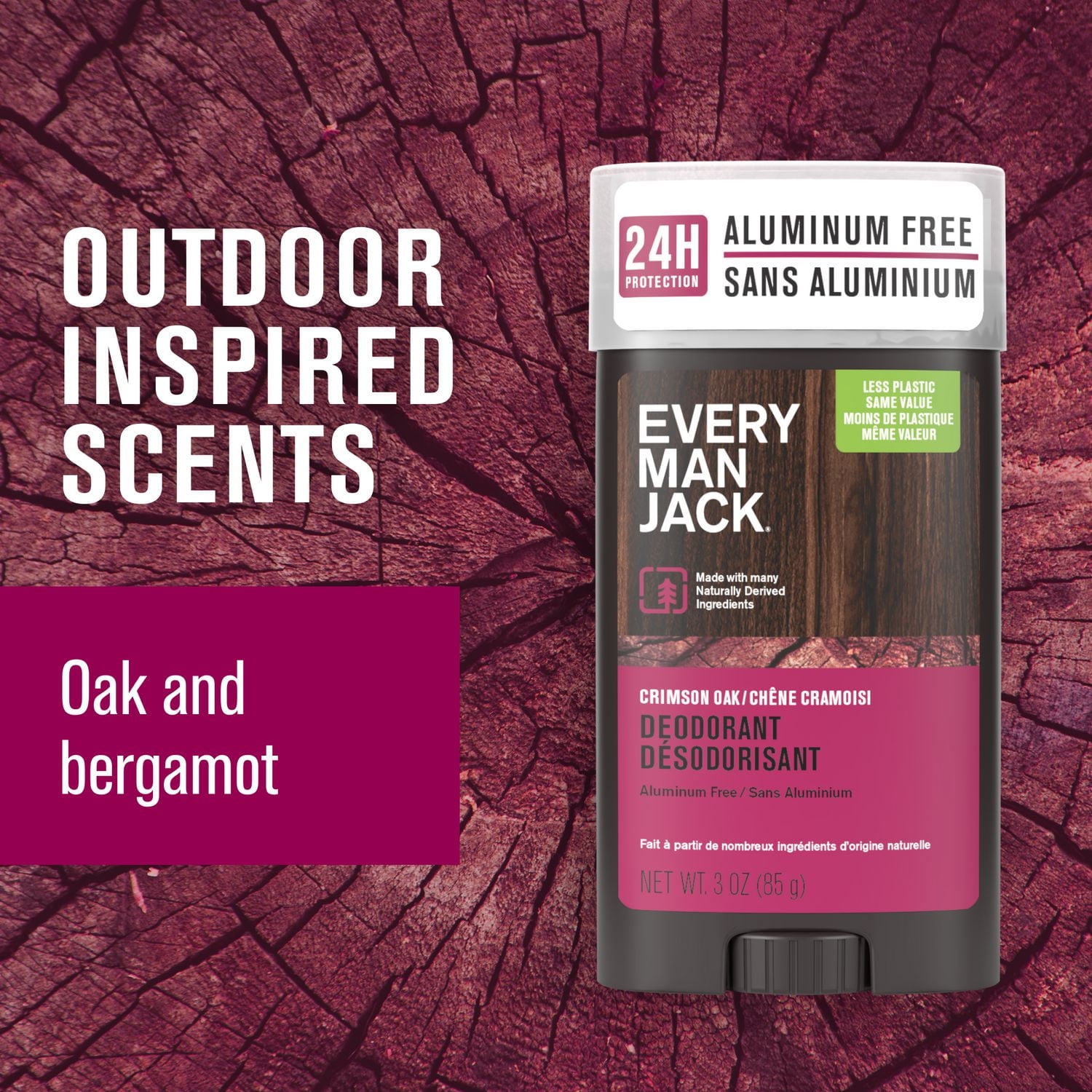 Every Man Jack Crimson Oak - Aluminum- Free Deodorant for Men, Naturally Derived 76g, EMJ Crim Oak Deodorant 76g
