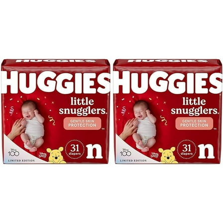 Huggies Little Snugglers Baby Diapers, Size Newborn (up to 10 lbs), 31 Ct, Newborn Diapers (Pack of 2)