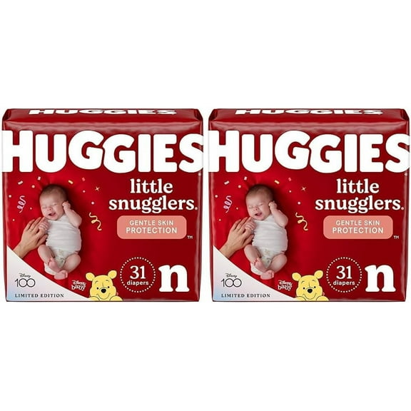 Huggies Little Snugglers Baby Diapers, Size Newborn (up to 10 lbs), 31 Ct, Newborn Diapers (Pack of 2)