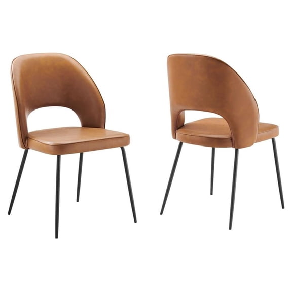 Maklaine 18.5" Faux Leather Dining Chairs in Tan/Black (Set of 2)