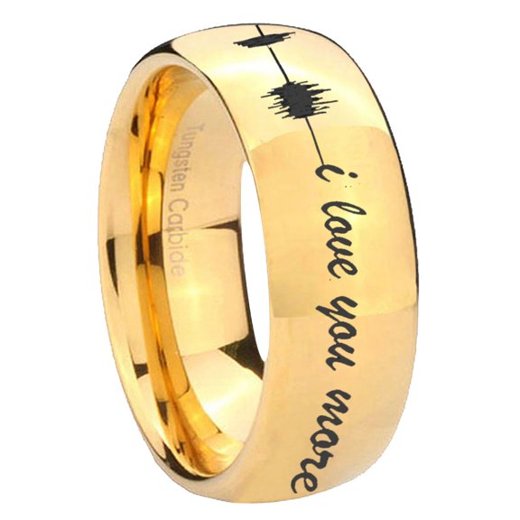 Sound Wave I love you more Dome Gold Plated Tungsten Men Ring 10MM