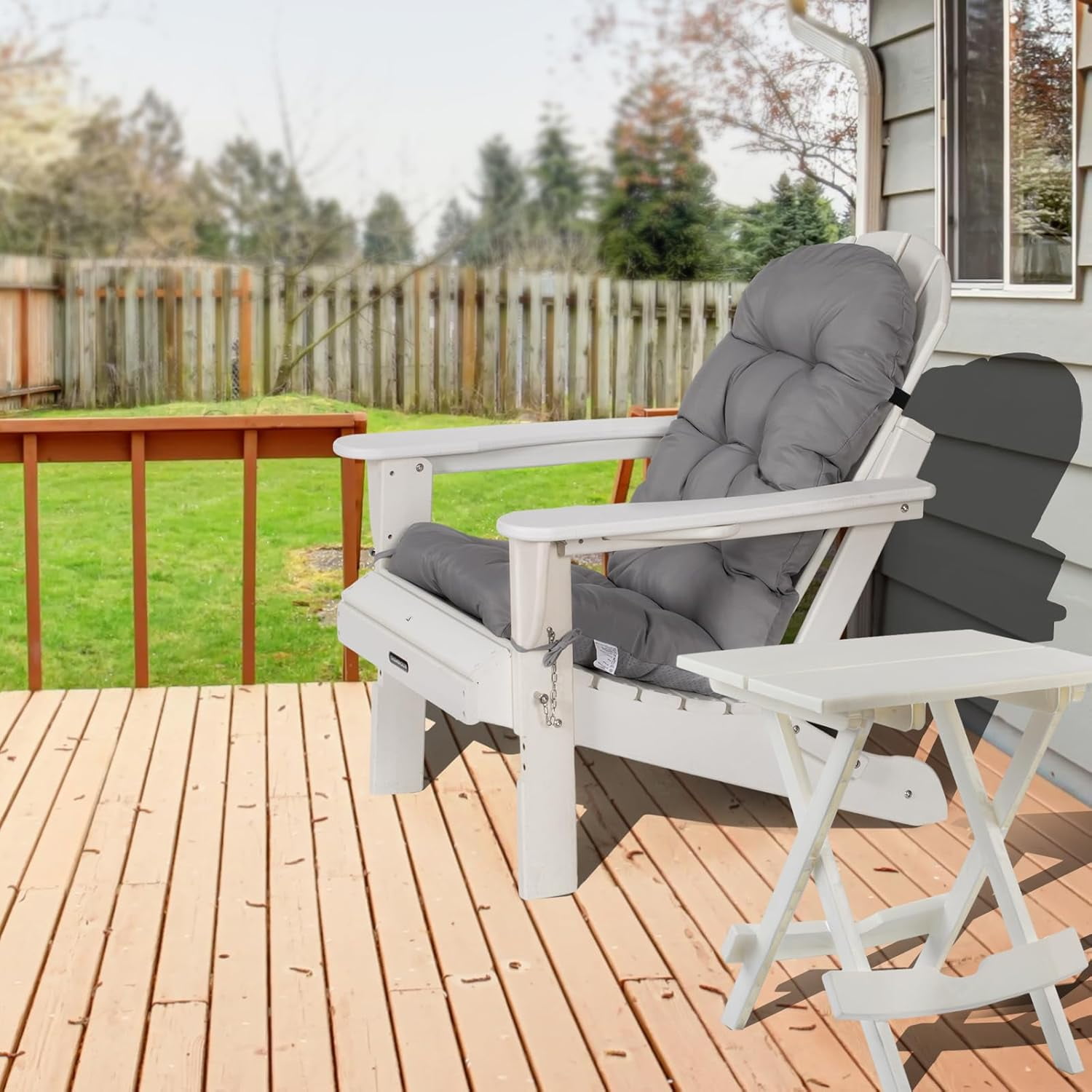 Nalone 2 Pcs Outdoor Adirondack Chair Cushions, Weather Resistant Patio Rocking Chair Cushion, Non-Slip Water Resistant High Back Patio Pad with Ties Grey