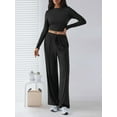 thumbnail image 2 of Women'S Two-Piece Y2K Sportswear Long-Sleeved Tight Top Wide-Leg Pants Spring and Autumn Sports Casual Wear Black M, 2 of 6