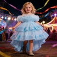 thumbnail image 2 of Rggeeun Toddler Dress With Layered Ruffles And Detachable Train For Girls Soft Casual O-Neck Sundress, 2 of 9