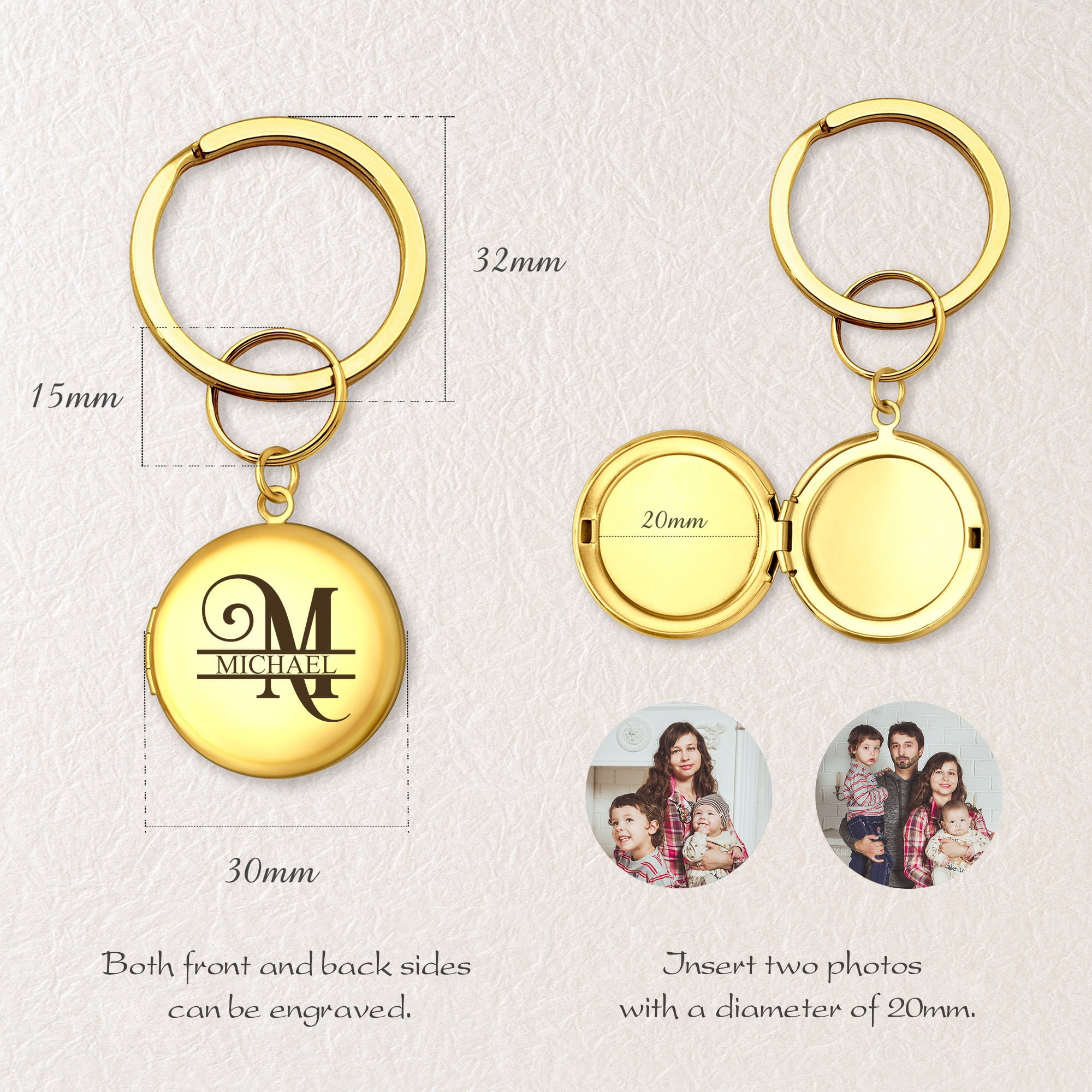 Anavia Engraved Stainless Steel Photo Name Design Locket Keychain for Women Mother’s Day Birthday Dad Gift from Daughter