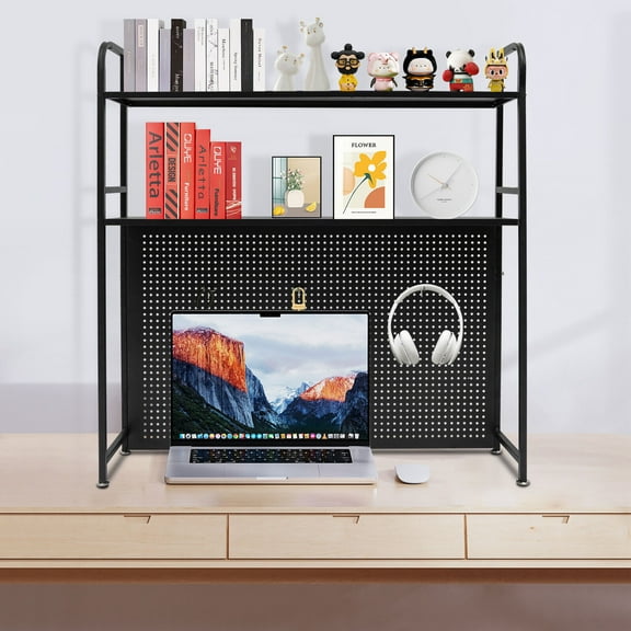 Metal Bookshelf Pegboard Organizer Shelf Peg Board Desk Mount with Pegboard Hooks
