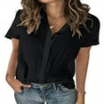 thumbnail image 1 of CHOK Womens Button Down Shirts Short Sleeve Linen Cotton Blouse V Neck Basic Simple Work Shirt Plain Tops, 1 of 3