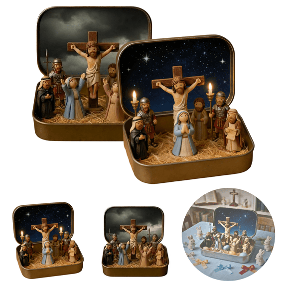 Mini Christmas Nativity Set in a Tin Box - Handcrafted Pocket Size Nativity Scene Gift Tin - Nativity Sets & Figures, Easter Decorations Indoor for Home Gifts Decor (A B-2pcs)