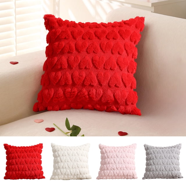 Fiudx Funda de Cojín para San Valentín, Suave Lana Sintética, Cremallera Oculta, Estampado de Corazón Rojo, Cómoda Decoración para Sofá, Acogedora Sala de Estar, 45 X 45 Cm.