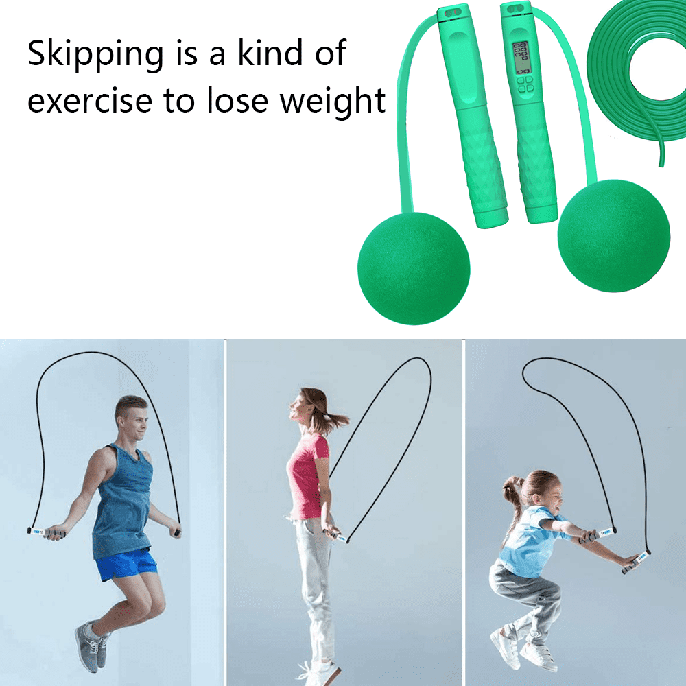 Cordless Jump Rope with Counter, Weighted Jump Ropes for Fitness Exercise for Women Men Kids.-green-big ball