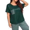 thumbnail image 4 of Casual Striped Round Neck Tee Pant Sets Short Sleeve Green Plus Size Pajama Sets (Women's), 4 of 4
