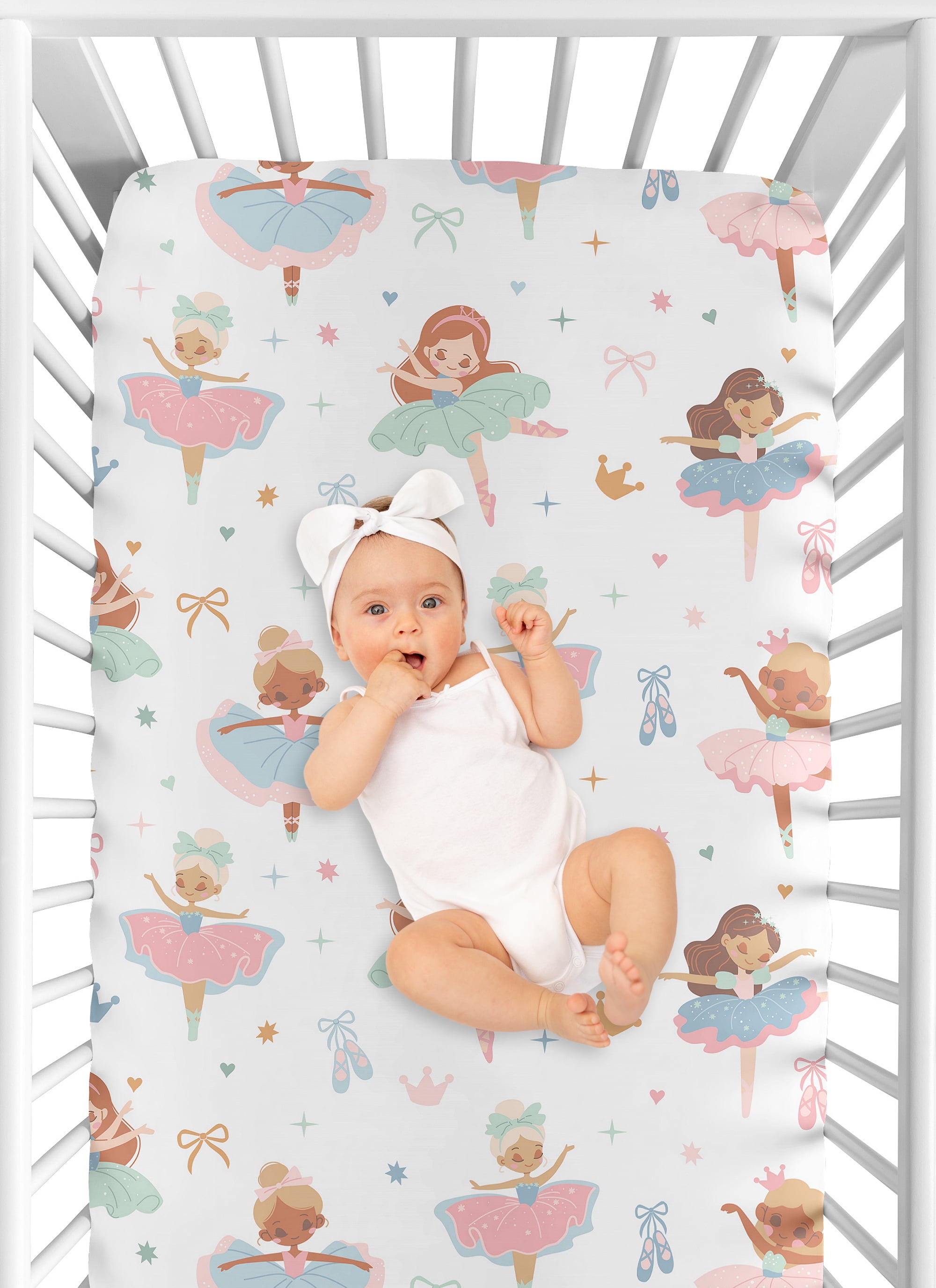 Sweet Jojo Designs Ballerina and Ballet Bows Girl Fitted Crib Sheet