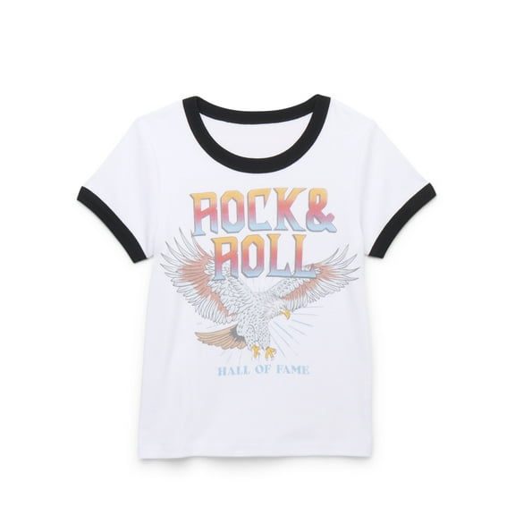 Rock & Roll Hall of Fame Girls Short Sleeve Ringer Graphic Tee, Sizes 4-16