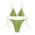 thumbnail image 5 of sunsanly Spaghetti Straps Ring Linked Solid Color Ribbed Bikini Set Micro Triangle Bra Low Rise Briefs Swimwear Beachwear, 5 of 8