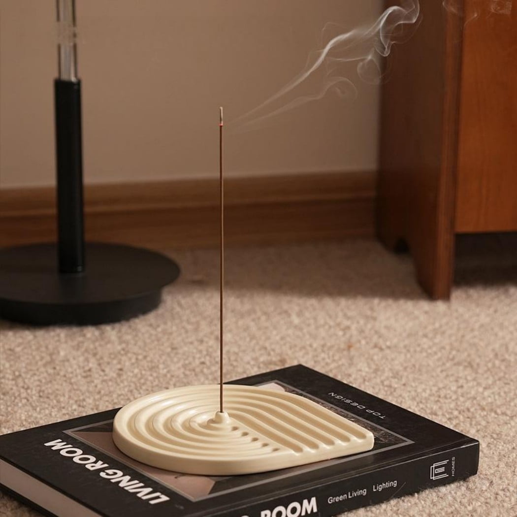 Warmself Incense Holder Modern Minimalist Circular Incense Stick Burner for Cones or Sticks for Yoga & Meditation, Enhance Atmosphere,Ceramic Ash Catcher Black