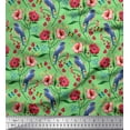thumbnail image 1 of Soimoi Green Cotton Cambric Fabric Insect,Floral & Bluebird Bird Printed Fabric 1 Yard 42 Inch Wide, 1 of 1