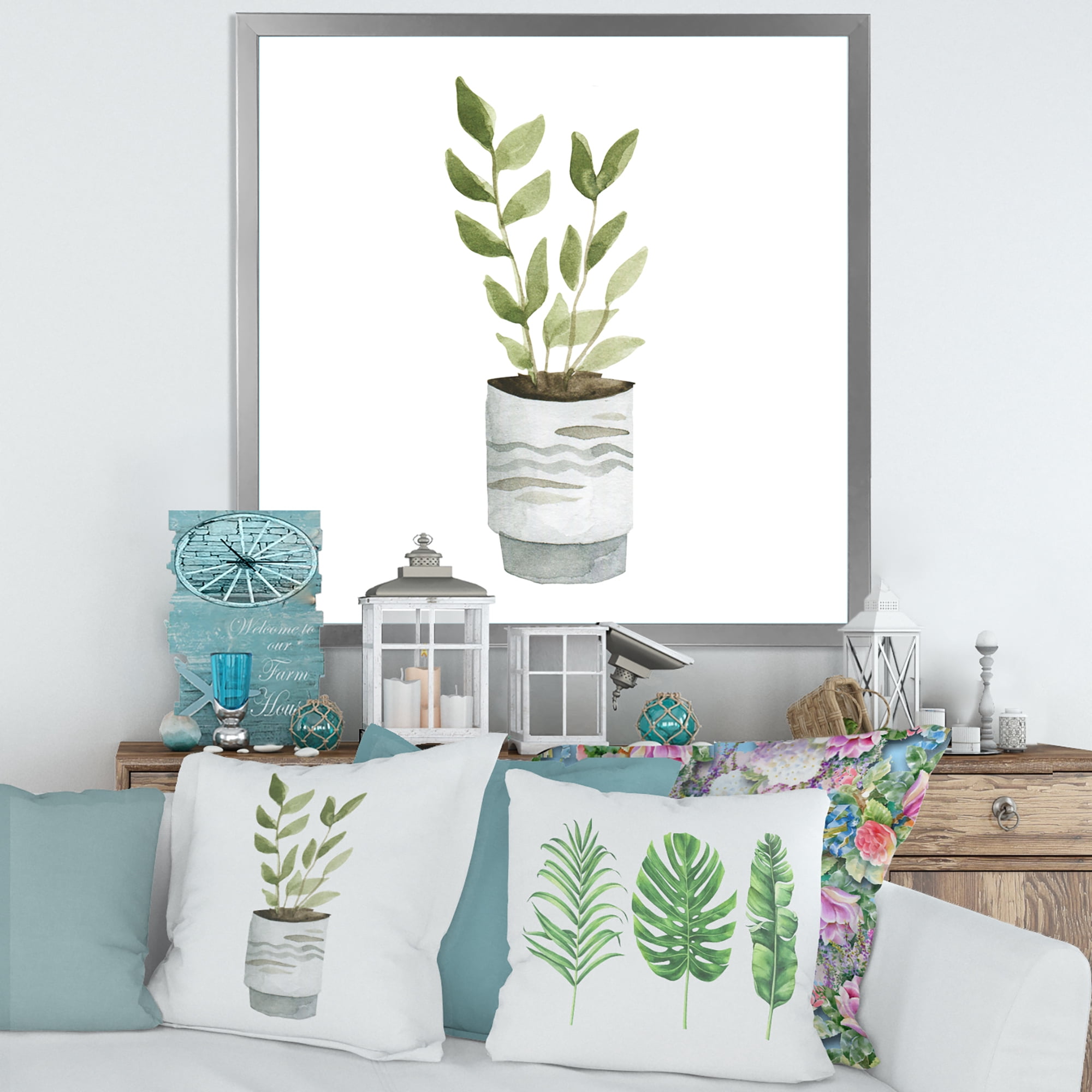 Designart 'Indoor Green Home House Plants in Pots II' Traditional Framed Art Print